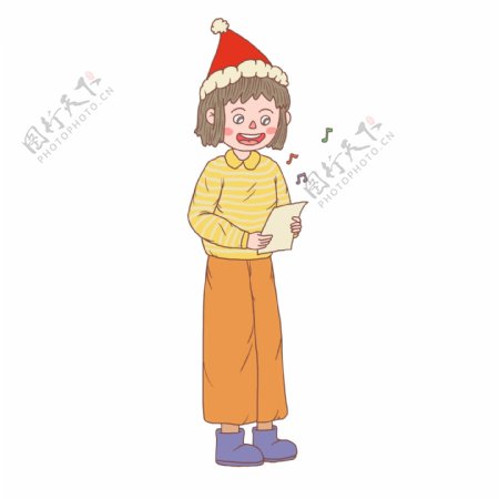 圣诞节卡通手绘女孩唱圣诞歌