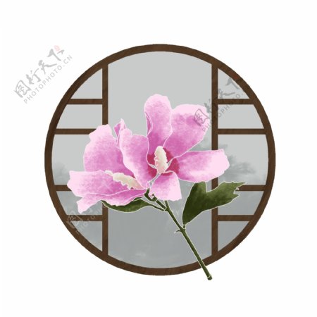 中国风花卉线窗框