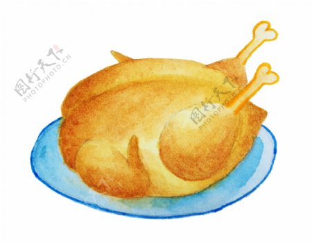 水彩烤鸭美食插画