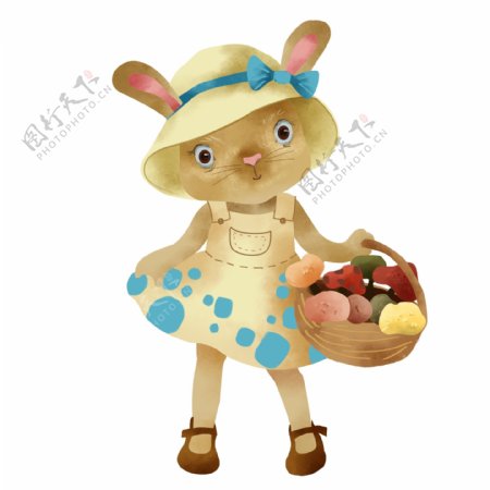 提水果篮兔子卡通手绘插画