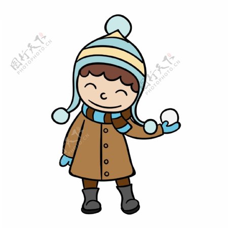 卡通冬天户外玩雪的小男孩素材