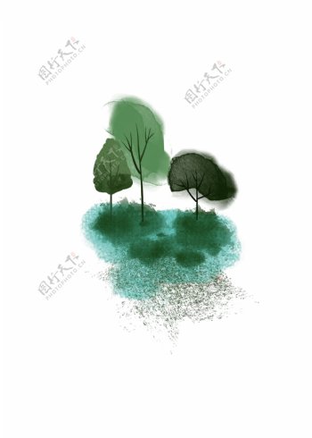 手绘风景彩色小树