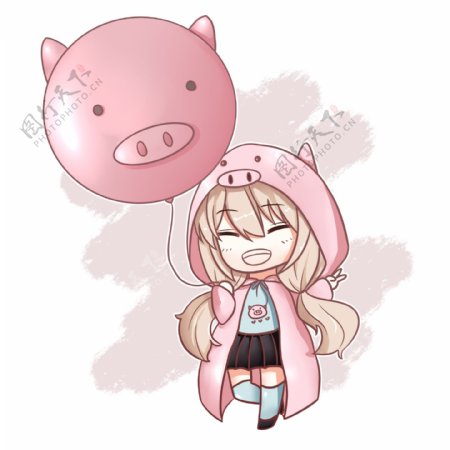 猪年Q版猪猪女孩手绘