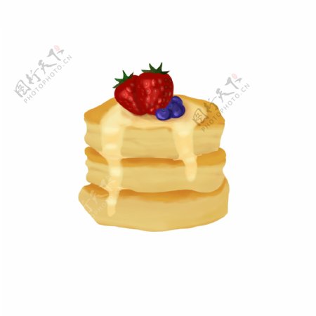 手绘草莓蓝莓Pancake薄饼PNG图片