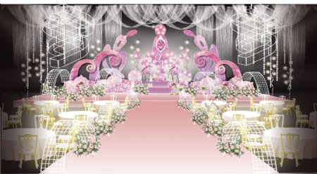 唯美紫色婚礼主舞台效果图设计