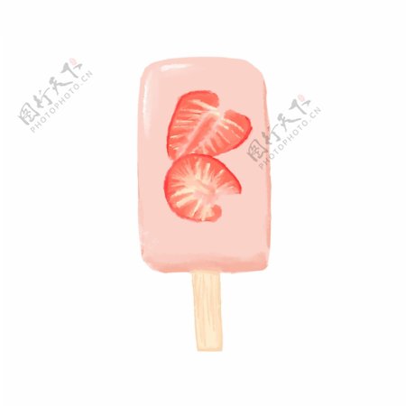 草莓冰棍夏天可爱粉红色免抠图原创元素