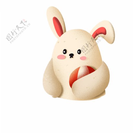 卡通抱着皮球的可爱小兔子设计