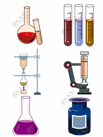 化学实验室器材显微镜量杯蒸馏瓶扁平图标