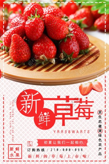 新鲜草莓水果新品上市促销海报