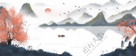 新中式中国风山水墨二十四节气插画背景