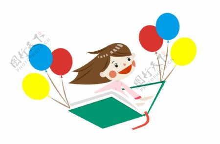 气球书本和女孩卡通图