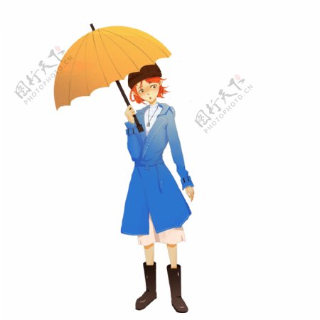 卡通手绘拿着雨伞的美女