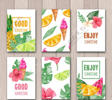6款彩绘夏季花草水果卡片