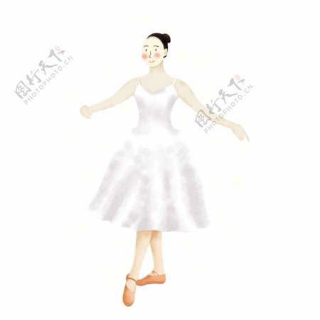 手绘星光中身穿白裙跳芭蕾舞的女孩人物元素