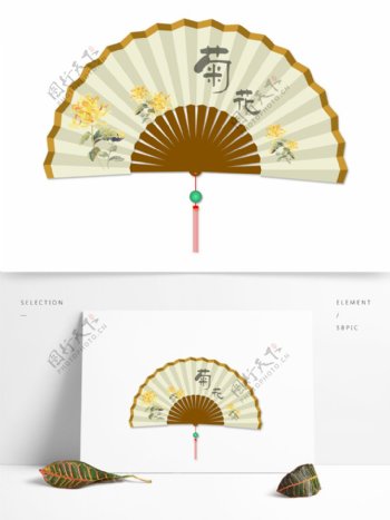 手绘古典中国风菊花图扇子矢量图