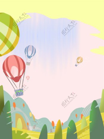 手绘热气球六一儿童节背景设计
