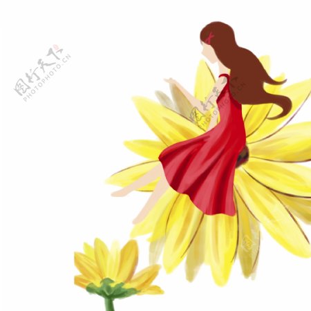 小清新唯美坐在菊花上的女孩