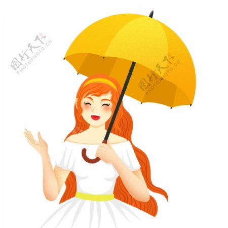 文艺小清新撑着伞的女人手绘设计