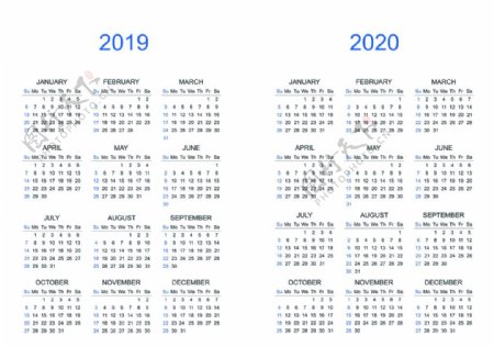 20192020简化全年台历