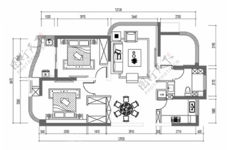 三房住宅户型CAD方案