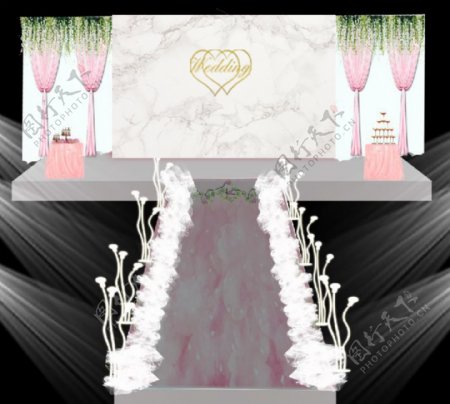 粉色婚礼效果图纱幔