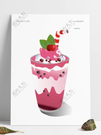手绘红豆樱桃味冰淇淋雪糕矢量图