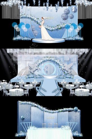 现代简约梦幻蓝色欧式婚礼效果图