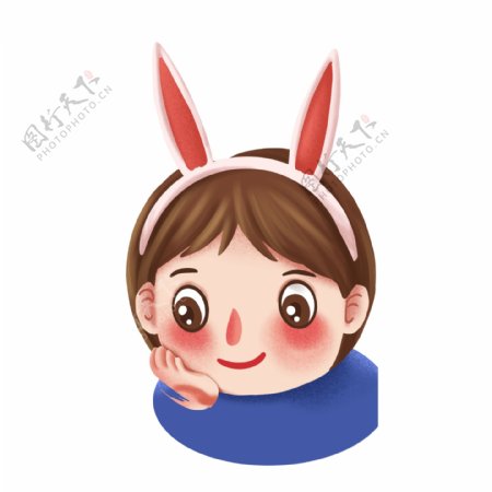 卡通可爱带着兔耳朵的小女孩