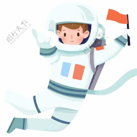 手绘拿着旗子的宇航员插画设计
