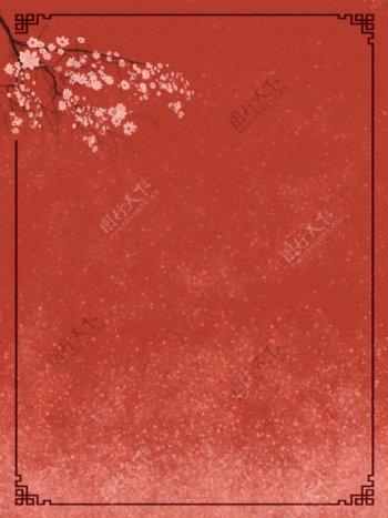 原创中国风红色复古梅花唯美春节海报背景