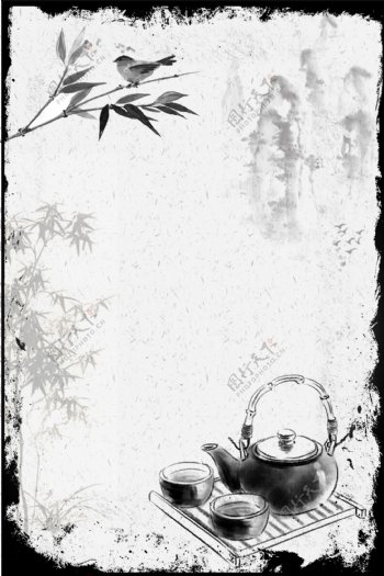 中国风简洁茶艺文化海报H5背景psd下载