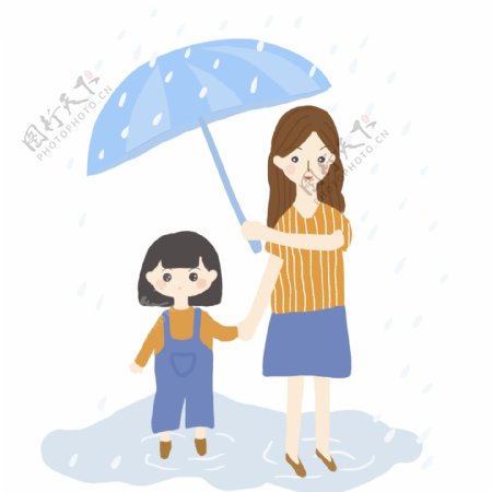 温暖母爱场景妈妈为女儿撑伞