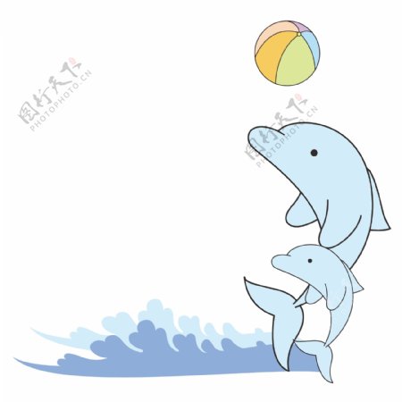可爱蓝色海豚玩耍矢量边框
