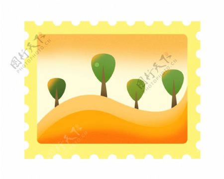 黄色树木邮票