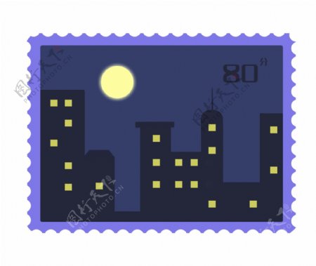 夜晚城市邮票