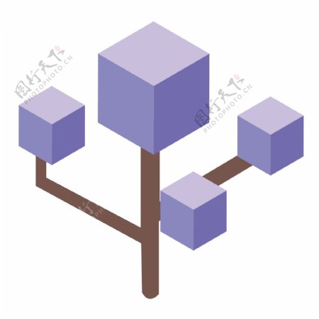 紫色立体创意大树元素