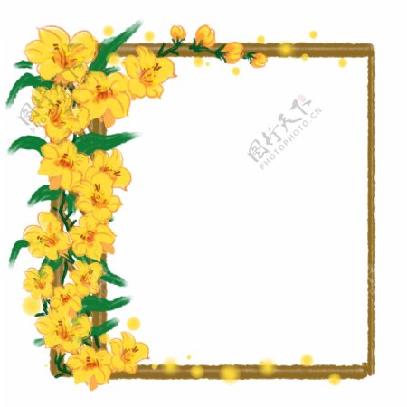黄色花卉小框插画