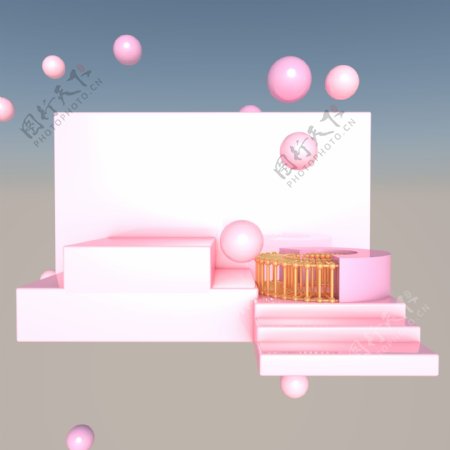C4D立体粉色台阶