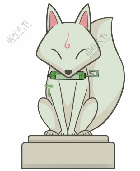 白色的狐狸雕塑插画
