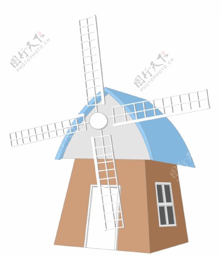木质风车建筑插画