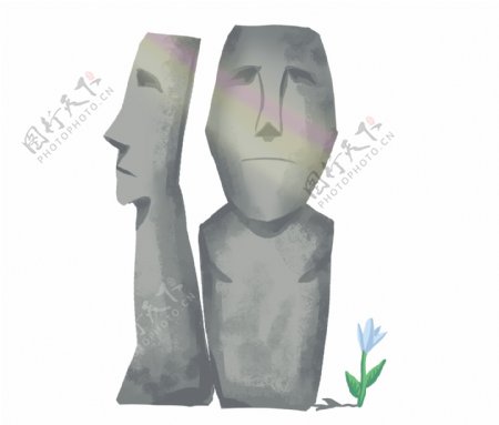 复活节石头神像插画