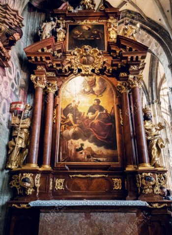 维也纳教堂复古油画