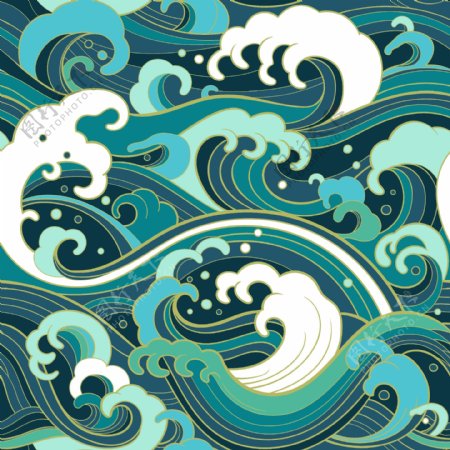 海浪和风图案浮世绘