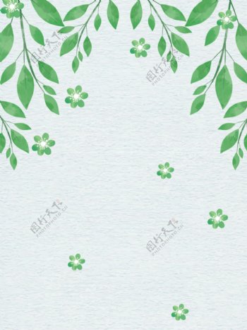 夏季小清新绿色手绘简约树叶背景设计