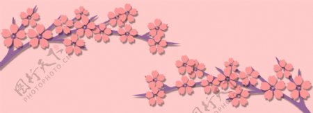 夏日清新泫雅配色手绘樱花树背景图