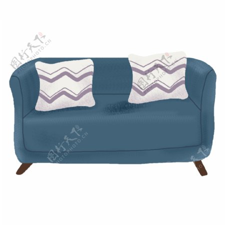 蓝色手绘一张沙发设计元素
