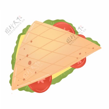 黄色手绘夏季美食三明治