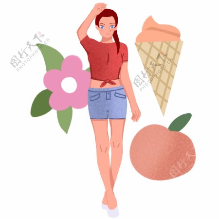 吃水果冰淇淋女孩