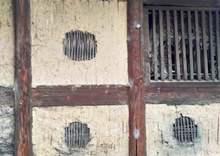 四川平武白马藏族乡民居墙体细节