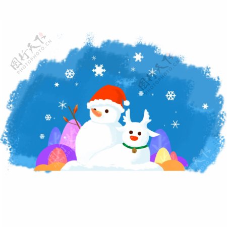 圣诞小雪人和麋鹿